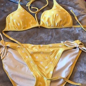 Yellow polka dot bikini worn once! Paid $40